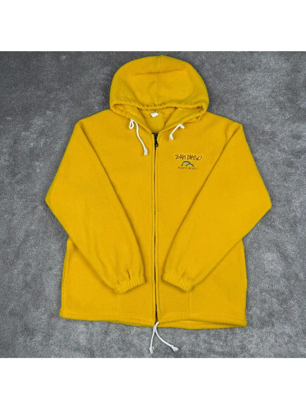San Diego Pacific Beach Size S Mustard Yellow Fleece Zip Hoodie Dolphin USA